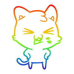 Obraz premium rainbow gradient line drawing cartoon cat hissing
