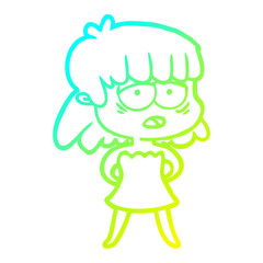 cold gradient line drawing cartoon tired woman