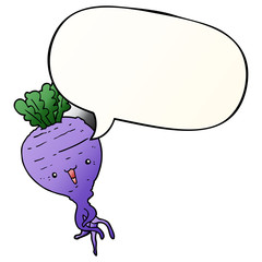 cartoon turnip and speech bubble in smooth gradient style
