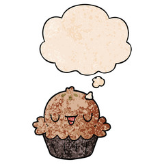 cute cartoon pie and thought bubble in grunge texture pattern style