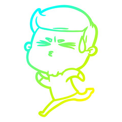 cold gradient line drawing cartoon man sweating