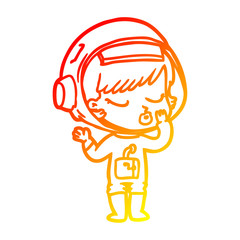 warm gradient line drawing cartoon pretty astronaut girl