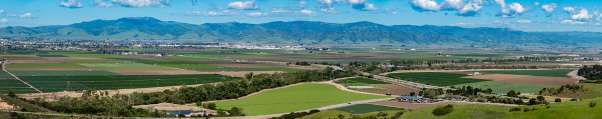 Panorama of multiple merged images of the Salinas Valley of California, the "salad bowl of the world",  shot from the Fort Ord National Monument. The Gabilan Mountains are in the background.