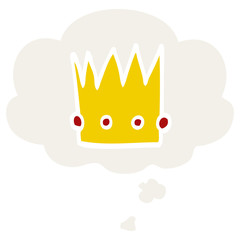 cartoon crown and thought bubble in retro style