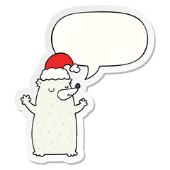 cute cartoon christmas bear and speech bubble sticker