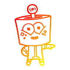 warm gradient line drawing happy cartoon robot pointing