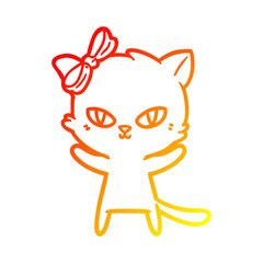 warm gradient line drawing cute cartoon cat