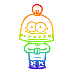 rainbow gradient line drawing happy carton robot with light bulb