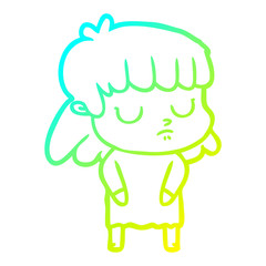 cold gradient line drawing cartoon indifferent woman