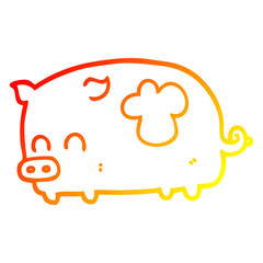 warm gradient line drawing cute cartoon pig