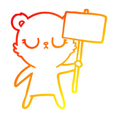 warm gradient line drawing peaceful cartoon bear cub with protest sign