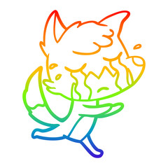 rainbow gradient line drawing crying fox cartoon