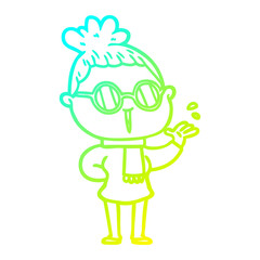 cold gradient line drawing cartoon woman wearing spectacles