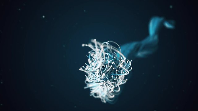 Spreading blue fiber wires in space. Camera movement for wires. The concept of distribution and transmission of information in the digital world. 3d render