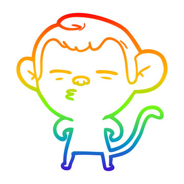 recommend clip art: rainbow gradient line drawing cartoon suspicious monkey