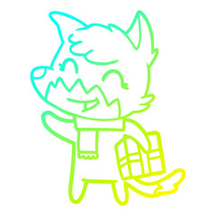 cold gradient line drawing happy cartoon fox