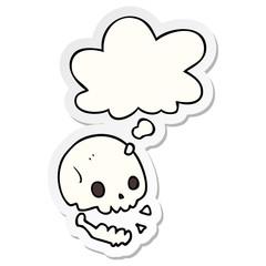 cartoon spooky skull and thought bubble as a printed sticker