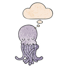 cute cartoon jellyfish and thought bubble in grunge texture pattern style