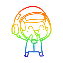 rainbow gradient line drawing happy cartoon astronaut