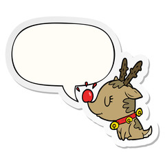 cartoon christmas reindeer and speech bubble sticker