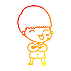 warm gradient line drawing cartoon boy sticking out tongue