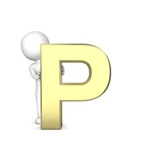 3D Human standing behind of the ''P'' letter symbol. 3D Rendering.
