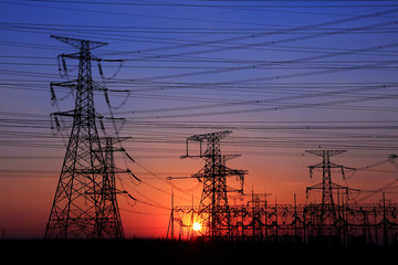 Electric power tower silhouette