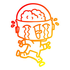 warm gradient line drawing cartoon crying robot running