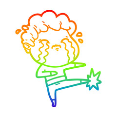 rainbow gradient line drawing cartoon man crying