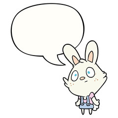cute cartoon rabbit shrugging shoulders and speech bubble