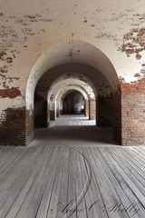 Fototapeta na wymiar Arched walkways through a US Civil War confederate fort.