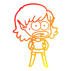 warm gradient line drawing cartoon shocked elf girl