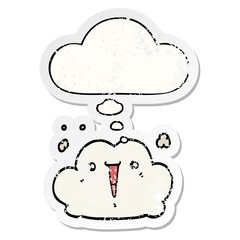 cute cartoon cloud and thought bubble as a distressed worn sticker