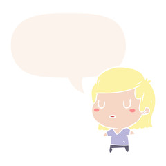 cartoon woman and speech bubble in retro style