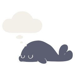 cute cartoon seal and thought bubble in retro style