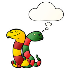 Obraz premium cartoon snakes and thought bubble in smooth gradient style