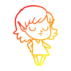 warm gradient line drawing cartoon elf girl