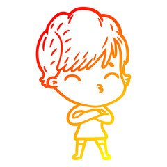 warm gradient line drawing cartoon woman thinking