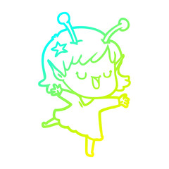 cold gradient line drawing happy alien girl cartoon