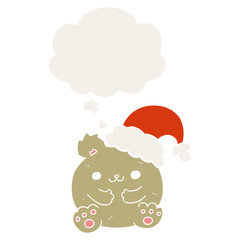 cute cartoon christmas bear and thought bubble in retro style