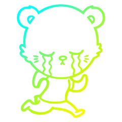 cold gradient line drawing crying cartoon bear running