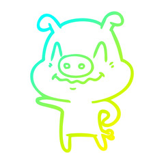 cold gradient line drawing nervous cartoon pig