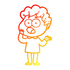 warm gradient line drawing cartoon man gasping in surprise