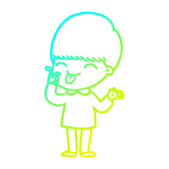 cold gradient line drawing cartoon boy sticking out tongue