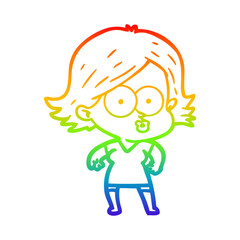 rainbow gradient line drawing cartoon girl pouting