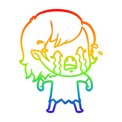 rainbow gradient line drawing cartoon crying vampire girl