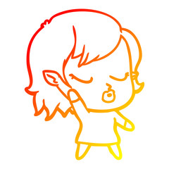 warm gradient line drawing cute cartoon vampire girl
