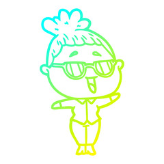 cold gradient line drawing cartoon happy woman wearing spectacles