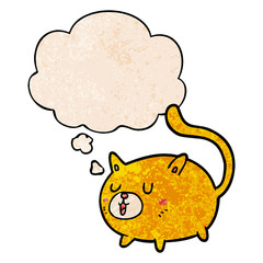 cartoon happy cat and thought bubble in grunge texture pattern style