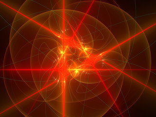 Glowing Red Intersecting Neon Lasers, Three Beams of Light, Triangle Formation, Transparent Abstract Shapes, Brilliant Light, Abstract Computer Digital Art, Illustration